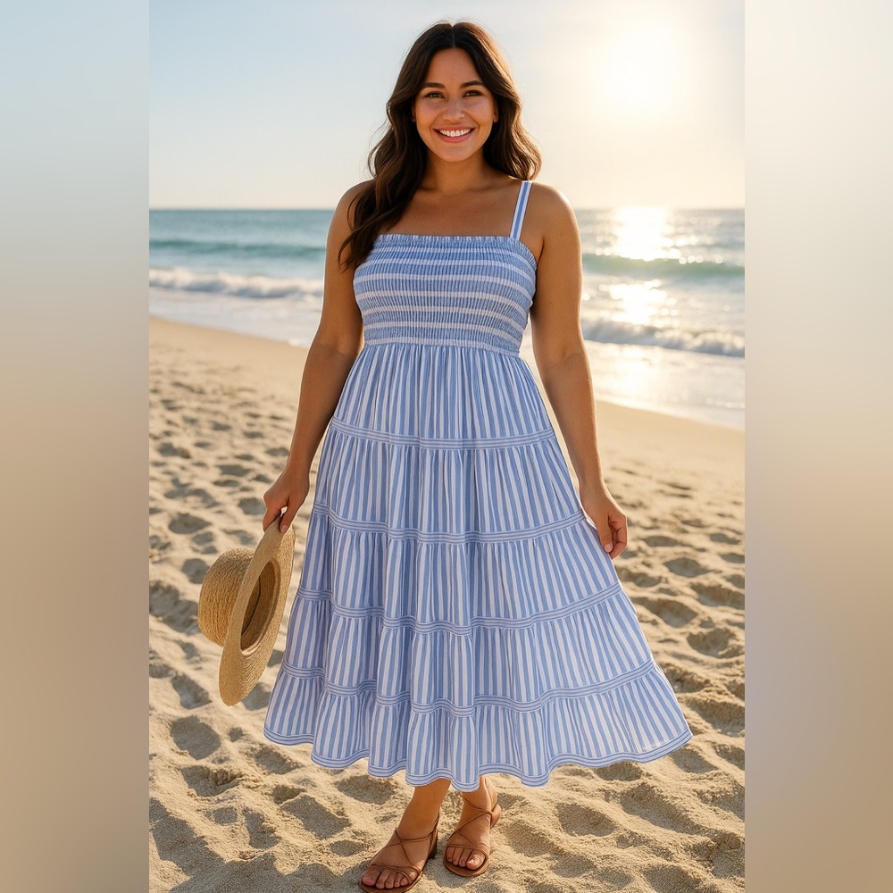 Blue & White Striped Coastal Sleeveless Maxi Dress, 1X, NWT! - Picture 7 of 15